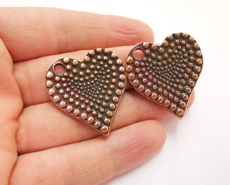2 Heart (Double Sided) Charms Antique Copper Plated Charms (35x33mm) G20853
