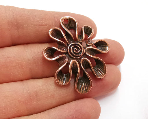2 Flower Charms Antique Copper Plated Charms (42x36mm) G20857