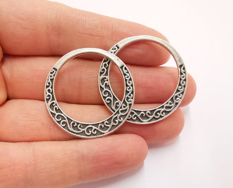 2 Filigree Circle (Double Sided) Findings Antique Silver Plated Circle (35 mm)  G20858