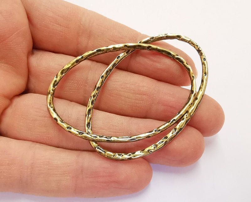 2 Hammered Oval Findings Charms Antique Bronze Plated Findings (58x37mm)  G20445