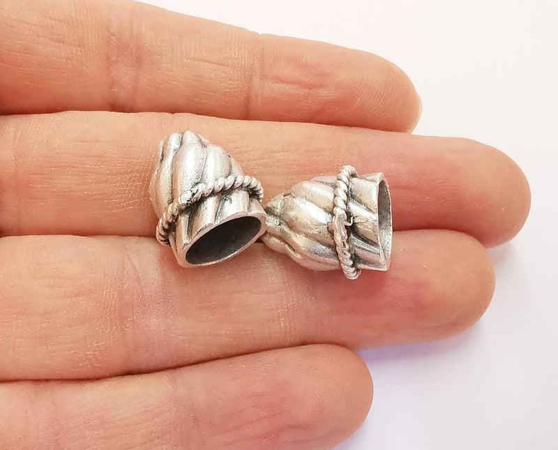 2 Silver Cone Findings Antique Silver Plated Brass  (18x16 mm)  G20446