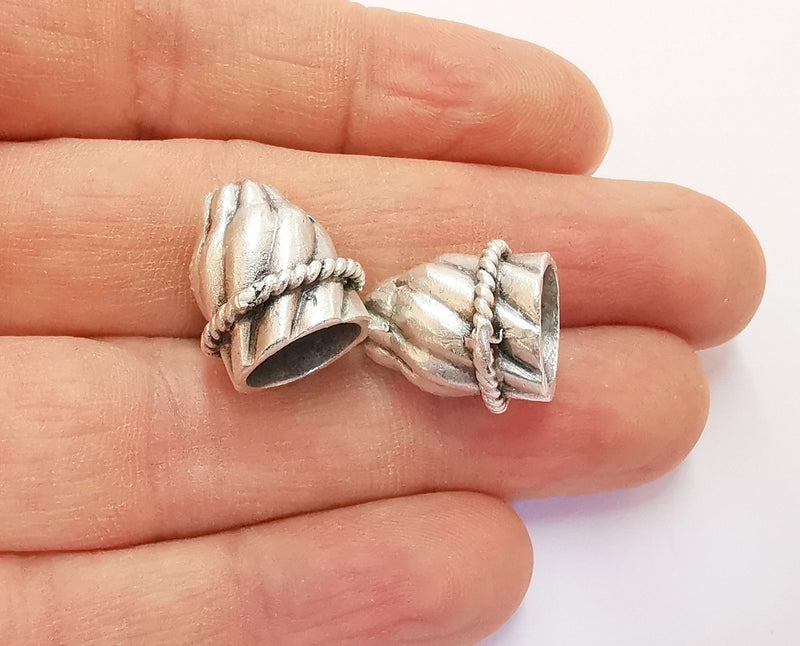 2 Silver Cone Findings Antique Silver Plated Brass  (18x16 mm)  G20446