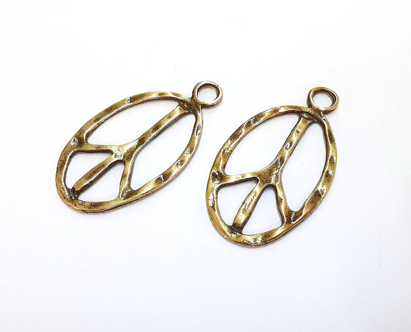 2 Peace Charms Antique Bronze Plated Charms (46x25mm) G20448