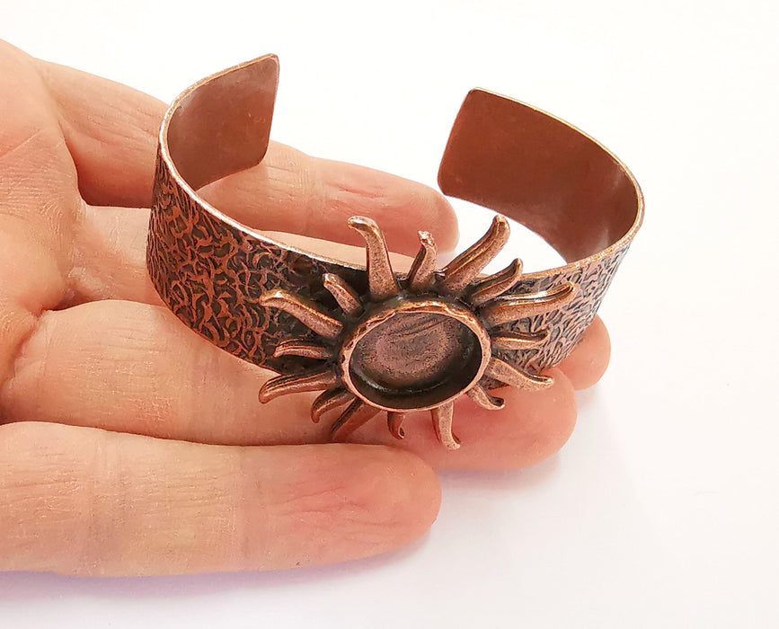 Sun Bracelet Blank Resin Bangle Dry Flower inlay Blank Cuff Bezel Glass Cabochon Base Textured Adjustable Antique Copper (16mm ) G20450