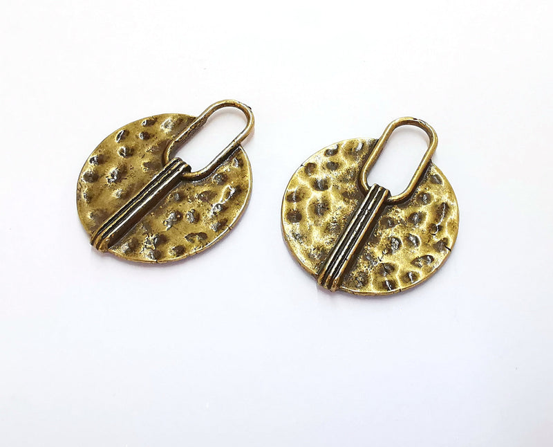 2 Hammered Charms Antique Bronze Plated Charms (38x30mm) G20451