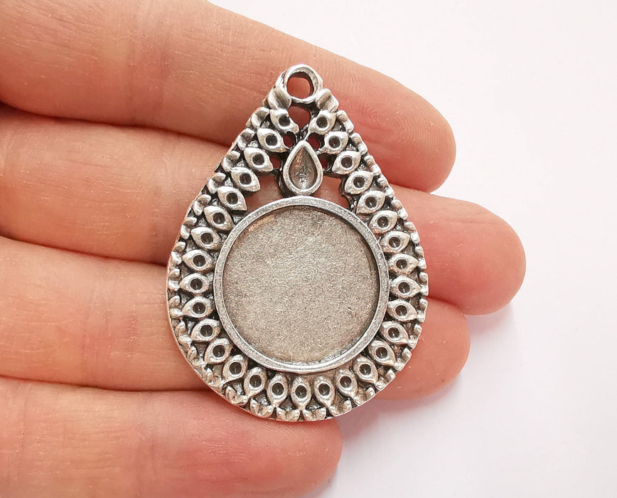 Drop Pendants Blank Resin Bezel Mosaic Mountings Antique Silver Plated Pendant Cabochon (50x37mm)(22 mm Bezel Inner Size)  G20865