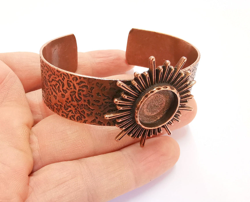 Sun Bracelet Blank Resin Bangle Dry Flower inlay Blank Cuff Bezel Glass Cabochon Base Textured Adjustable Antique Copper (16mm ) G20455