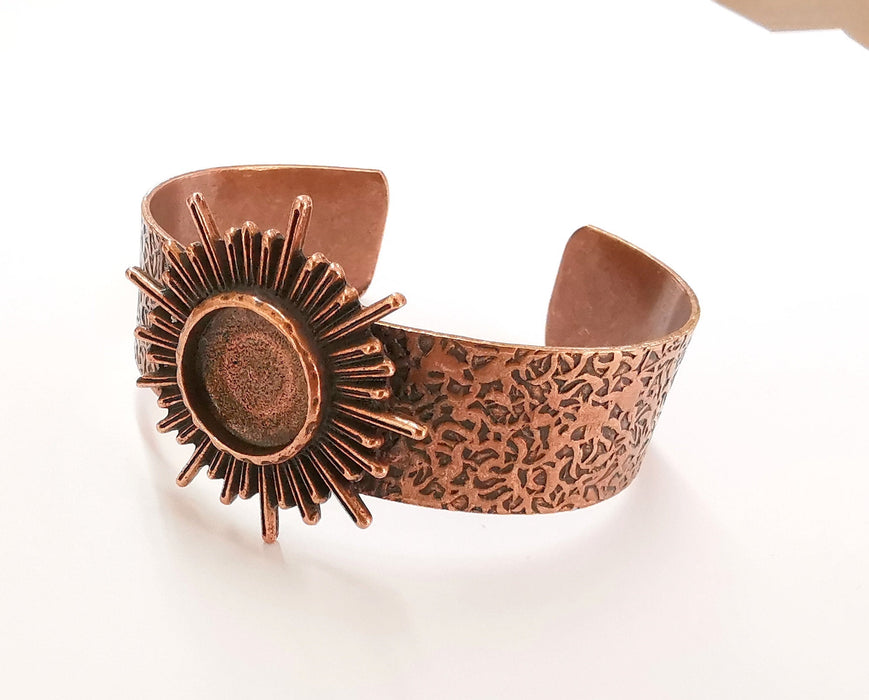 Sun Bracelet Blank Resin Bangle Dry Flower inlay Blank Cuff Bezel Glass Cabochon Base Textured Adjustable Antique Copper (16mm ) G20455