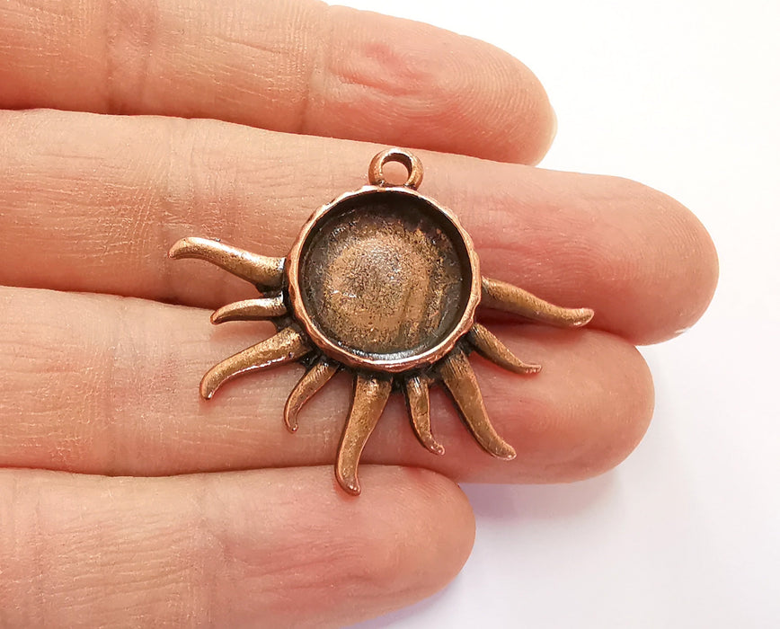 Sun Charms Blank Bezel Resin Bezel Mosaic Mountings Antique Copper Plated Charms (39x35mm)( 16 mm Bezel Inner Size)  G28456