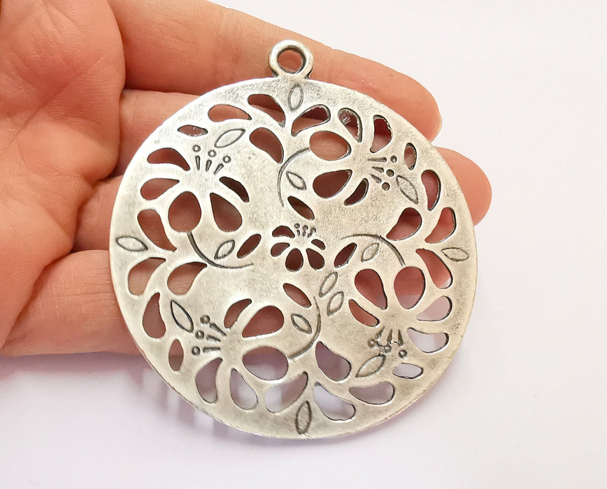 Flowers Pendant Antique Silver Plated Pendant (83x74mm)  G20460