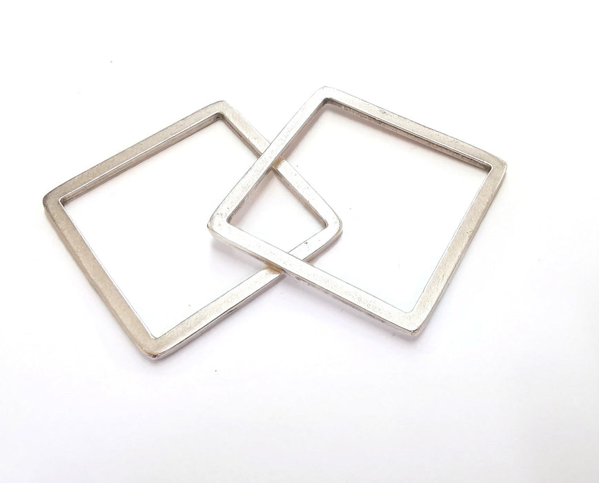 2 Square Findings Antique Silver Plated Findings (45mm)  G20461