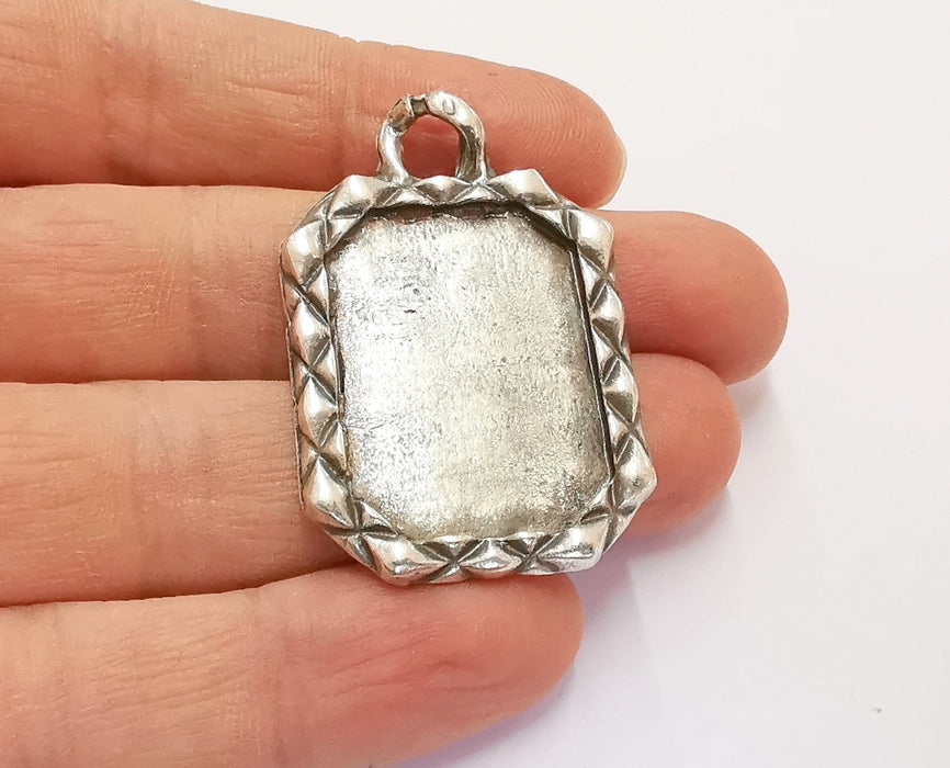 Pendant Blank Bezel Resin Bezel Mosaic Mountings Antique Silver Plated Pendant (46x31mm)( 31x23 mm Bezel Inner Size)  G20465