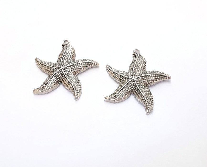 2 Starfish Charms Antique Silver Plated Brass Charms (31x30mm)  G20468