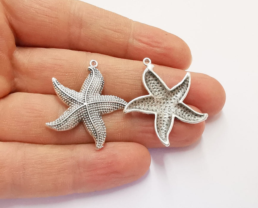 2 Starfish Charms Antique Silver Plated Brass Charms (31x30mm)  G20468