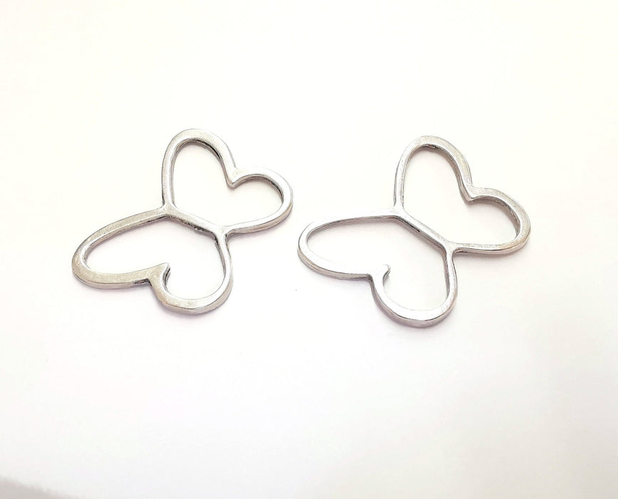 2 Butterfly Findings Antique Silver Plated Findings (32x43mm)  G20470