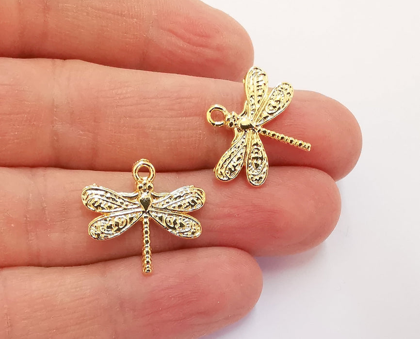 4 Dragonfly Charms Shiny Gold Plated Charms (21x19mm)  G20868