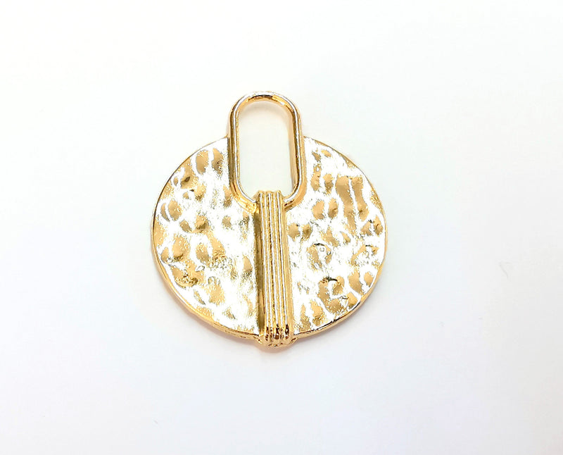 2 Hammered Charms Shiny Gold Plated Charms (38x31mm)  G20871
