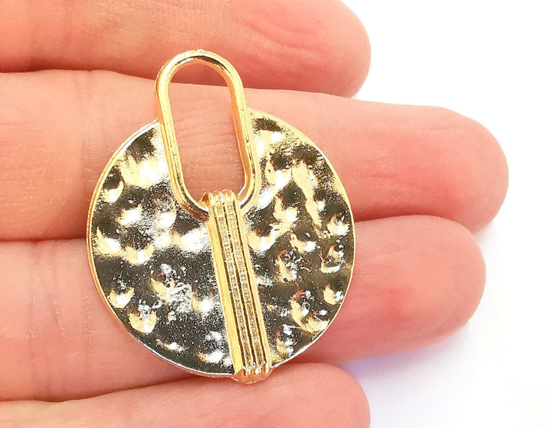 2 Hammered Charms Shiny Gold Plated Charms (38x31mm)  G20871