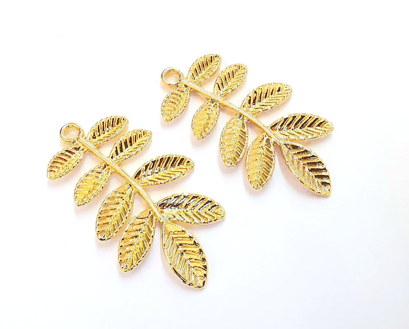 2 Leaves Charms Shiny Gold Plated Charms (38x21mm)  G20873