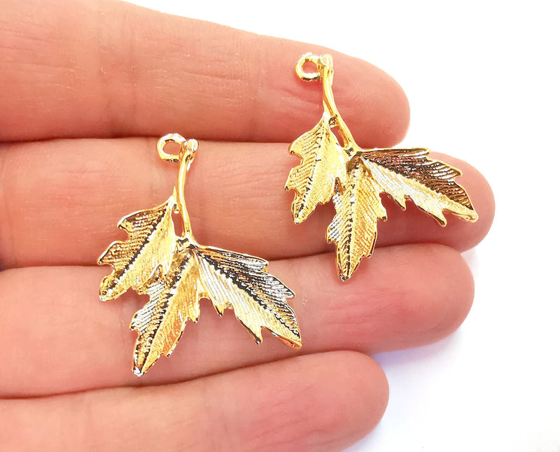 2 Leaves Charms Shiny Gold Plated Charms (37x31mm)  G20875