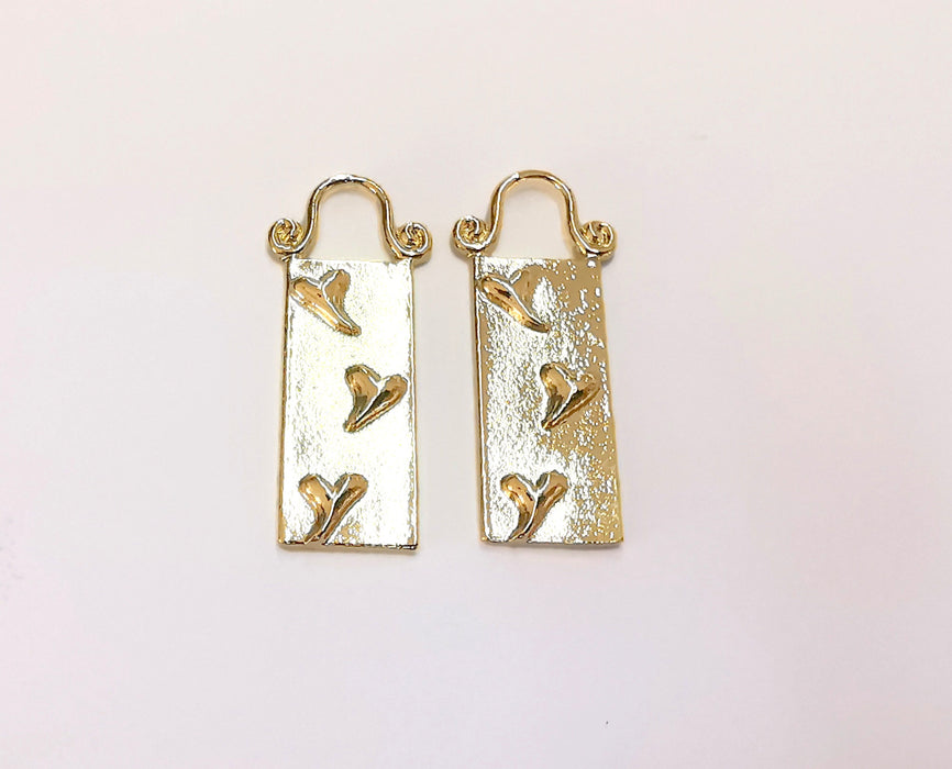 2 Gold Charms Shiny Gold Plated Charms (31x13mm)  G20876