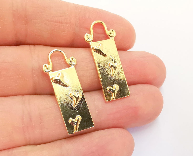 2 Gold Charms Shiny Gold Plated Charms (31x13mm)  G20876