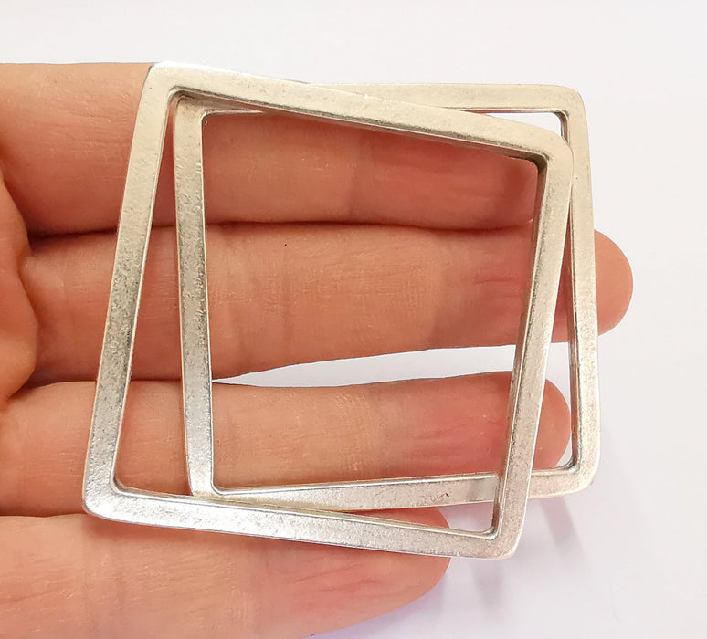 2 Square Findings Antique Silver Plated Findings (55mm)  G20457