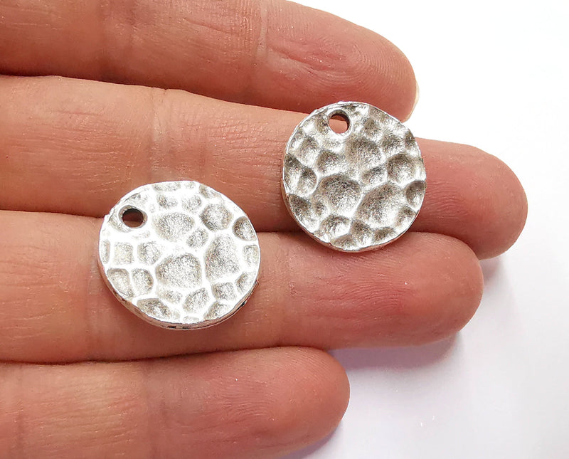 4 Hammered Charms Antique Silver Plated Charms (21mm)  G20476