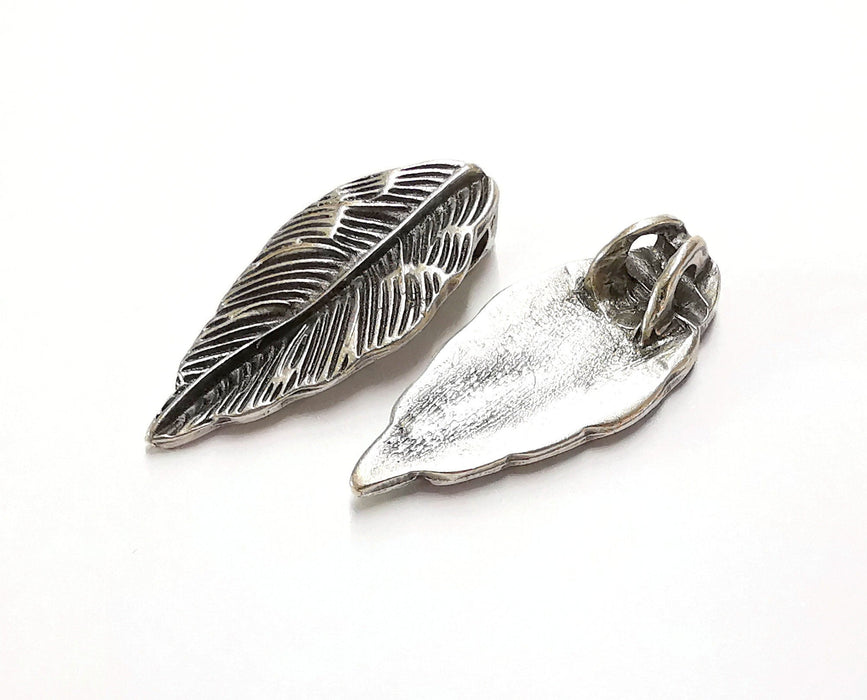 2 Leaf Charms Antique Silver Plated Charms (47x22mm) G20479