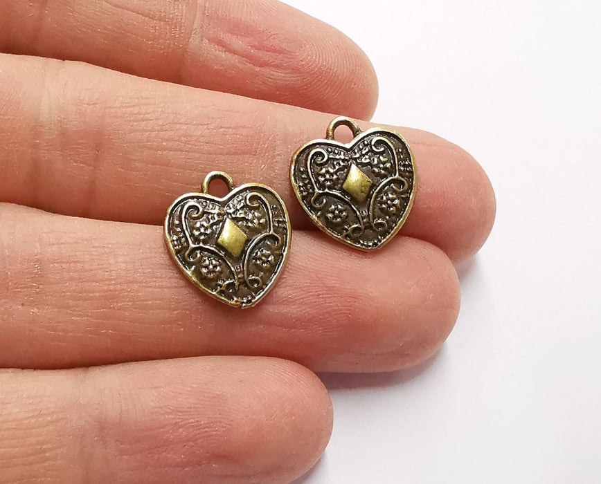 10 Heart Charms Antique Bronze Plated Charms (16x15mm) G20491