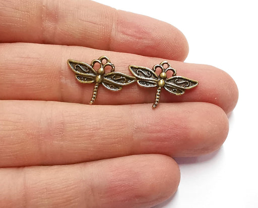 10 Dragonfly Charms Antique Bronze Plated Charms (15x22mm) G20500