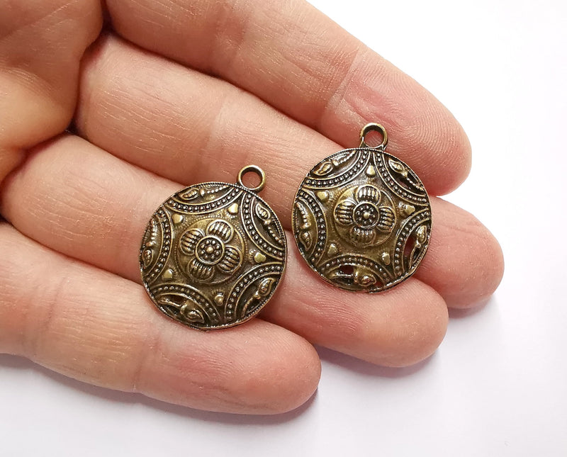 2 Flower Charms Antique Bronze Plated Charms (29x24mm) G20501