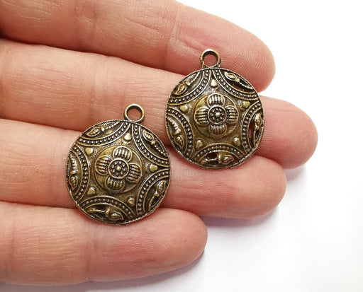 2 Flower Charms Antique Bronze Plated Charms (29x24mm) G20501