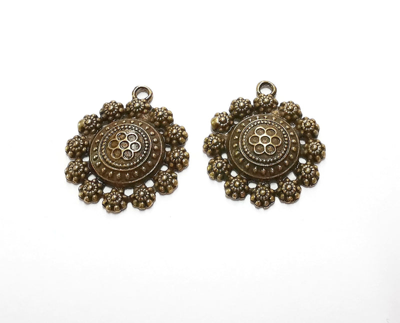 2 Flowers Charms Antique Bronze Plated Charms (32x28mm) G20502