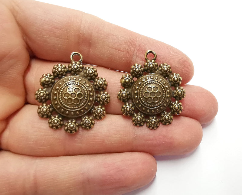 2 Flowers Charms Antique Bronze Plated Charms (32x28mm) G20502