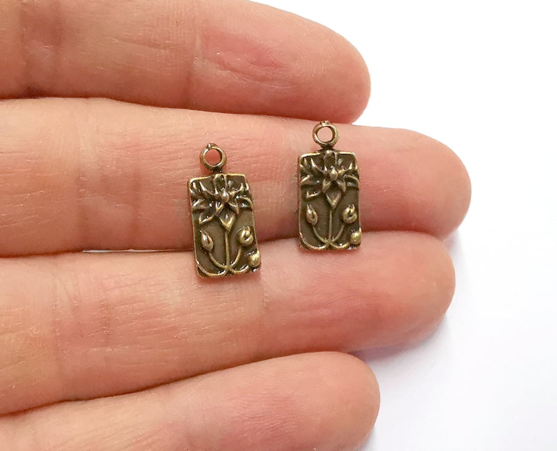 10 Flowers Charms Antique Bronze Plated Charms (17x8mm) G20510