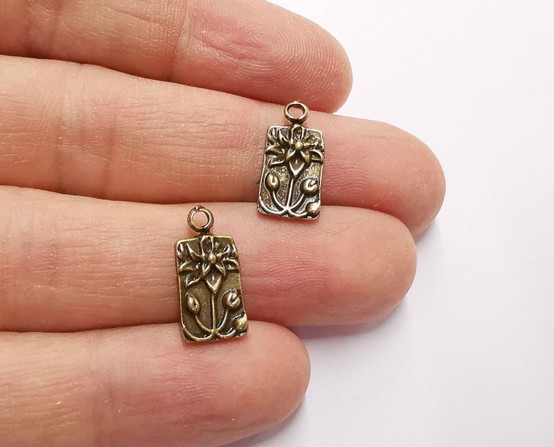 10 Flowers Charms Antique Bronze Plated Charms (17x8mm) G20510