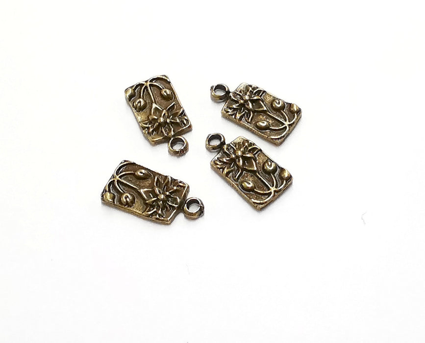 10 Flowers Charms Antique Bronze Plated Charms (17x8mm) G20510