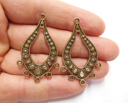 2 Drop Charms Connector Antique Bronze Plated Charms (47x28mm)  G20512