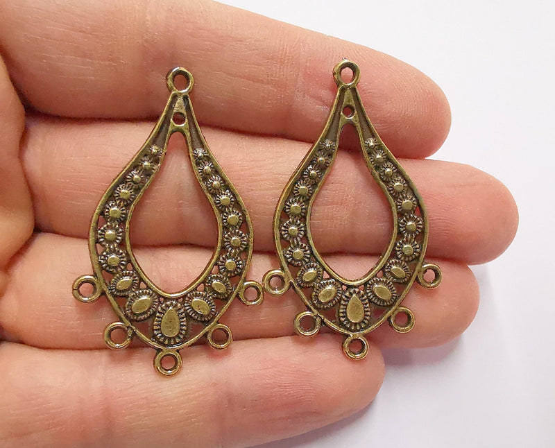 2 Drop Charms Connector Antique Bronze Plated Charms (47x28mm)  G20512