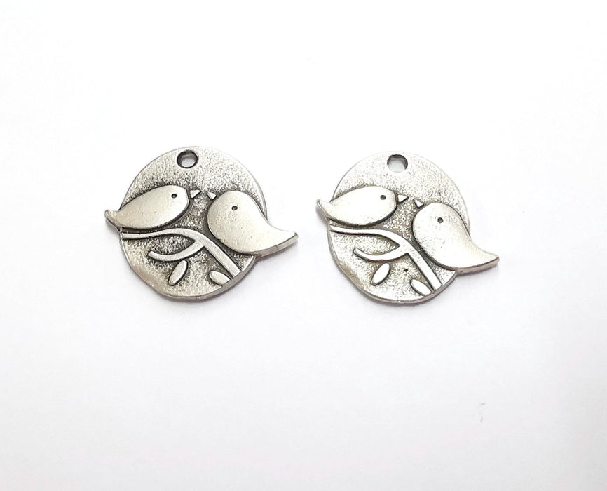 2 Bird Charms Antique Silver Plated Charms (23x26mm) G20525