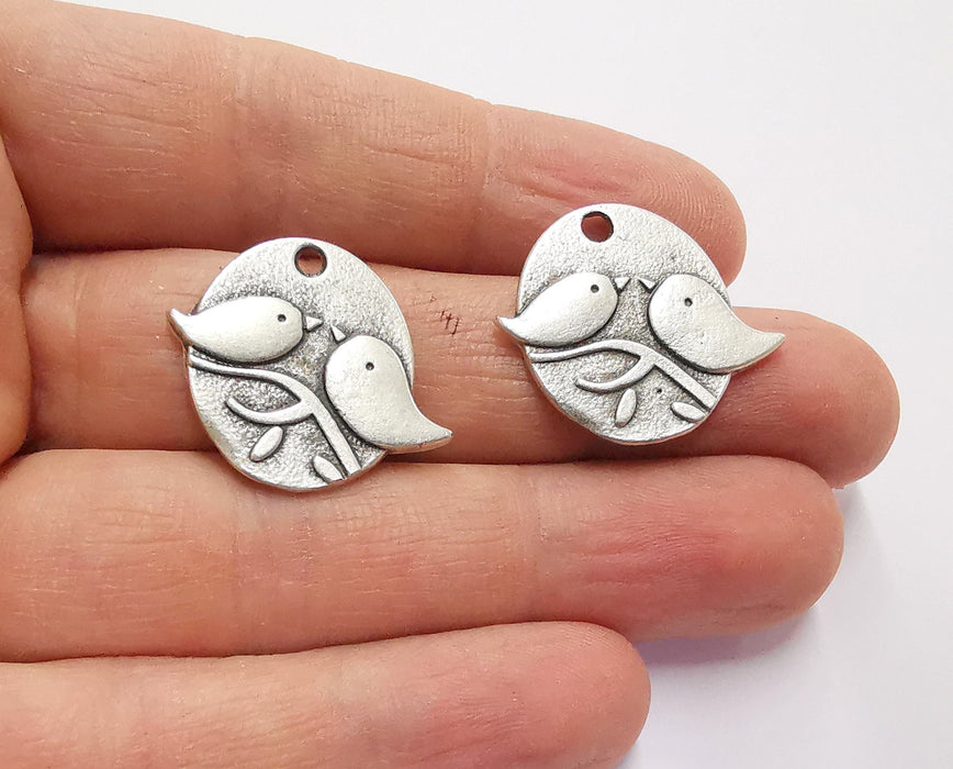 2 Bird Charms Antique Silver Plated Charms (23x26mm) G20525