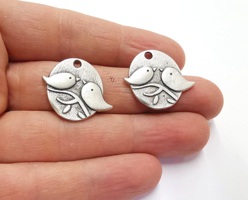 2 Bird Charms Antique Silver Plated Charms (23x26mm) G20525