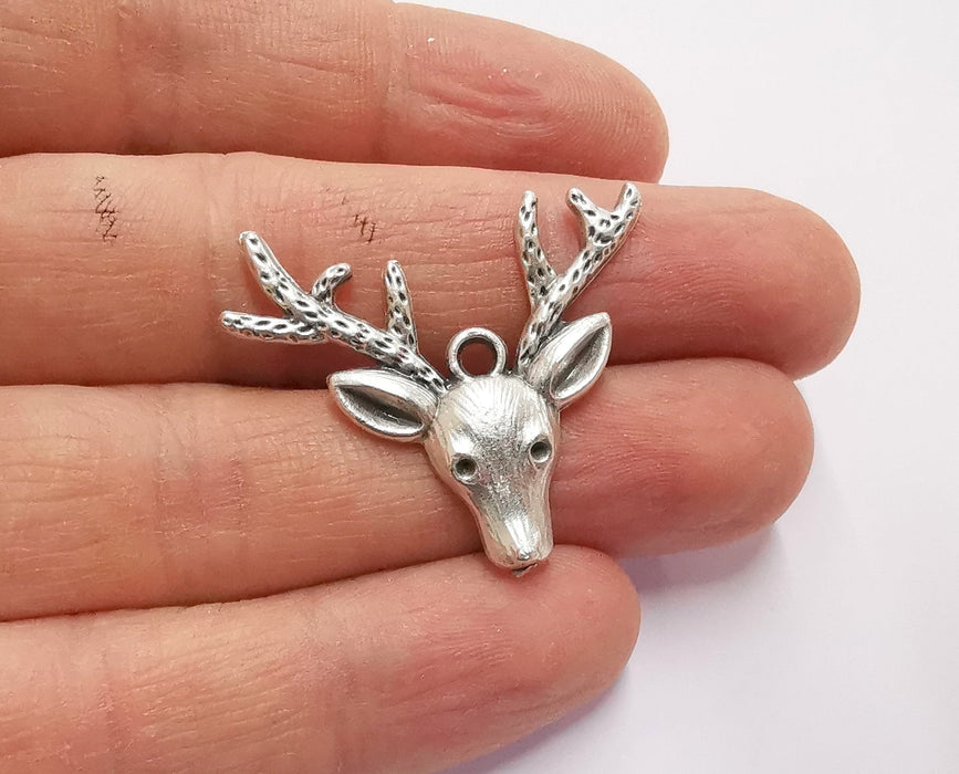 2 Deer Charms Antique Silver Plated Charms (31x36mm) G20526