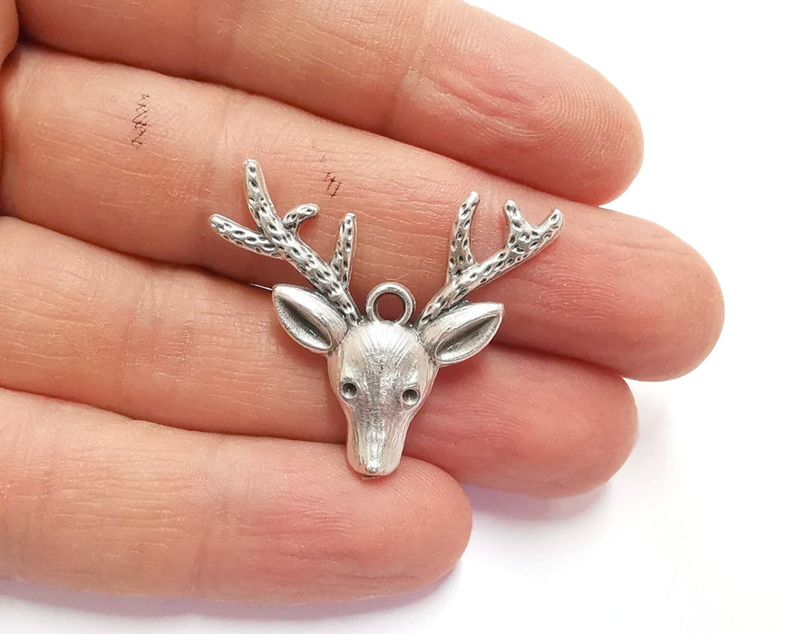 2 Deer Charms Antique Silver Plated Charms (31x36mm) G20526