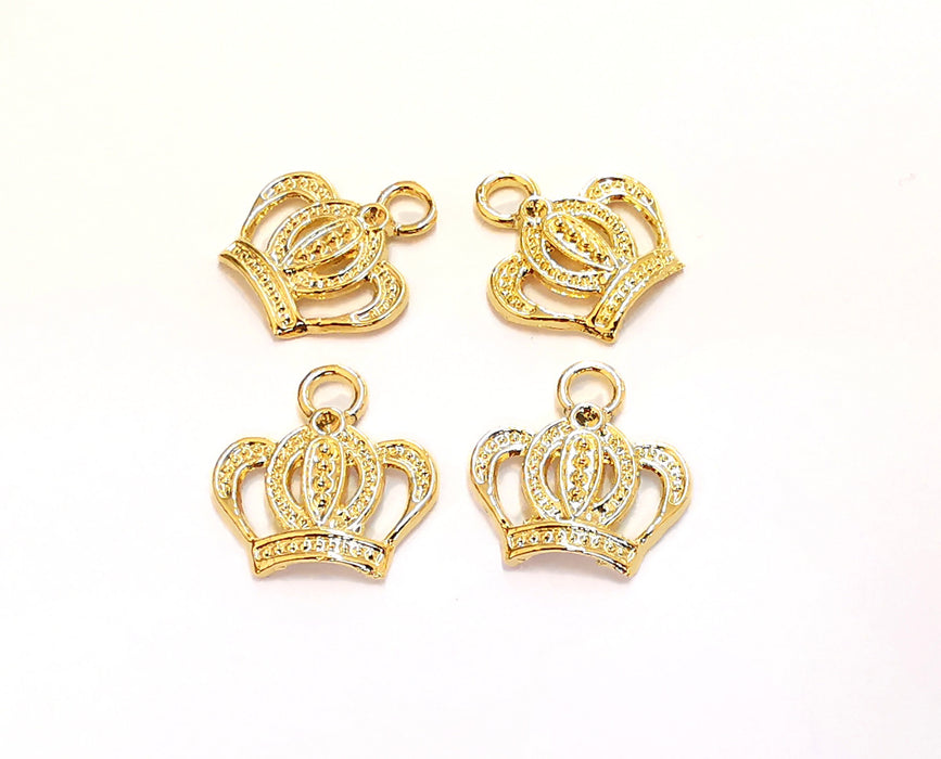 5 Crown Charms Shiny Gold Plated Charms (16x16mm)  G20879