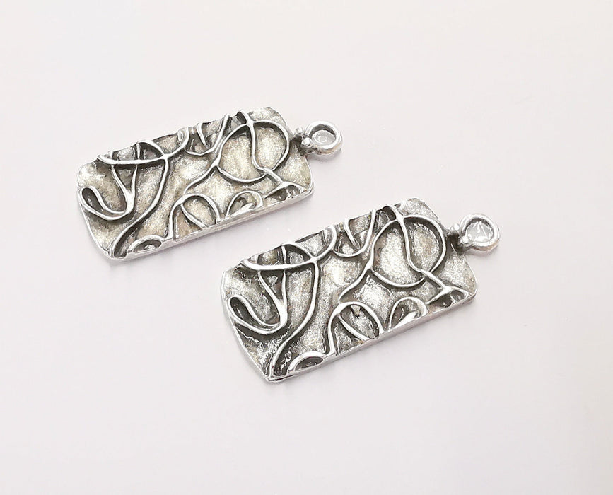 2 Silver Charms Antique Silver Plated Charms (40x18mm) G20543