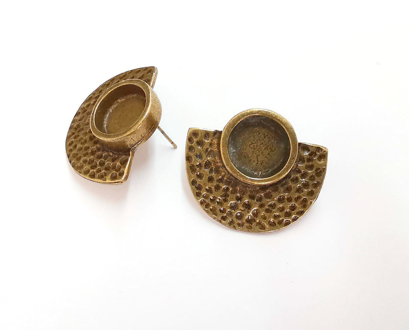 Earring Blank Backs Hammered Antique Bronze Resin Base inlay Blank Cabochon Mountings Antique Bronze Plated (12mm blank) 1 pair G20886