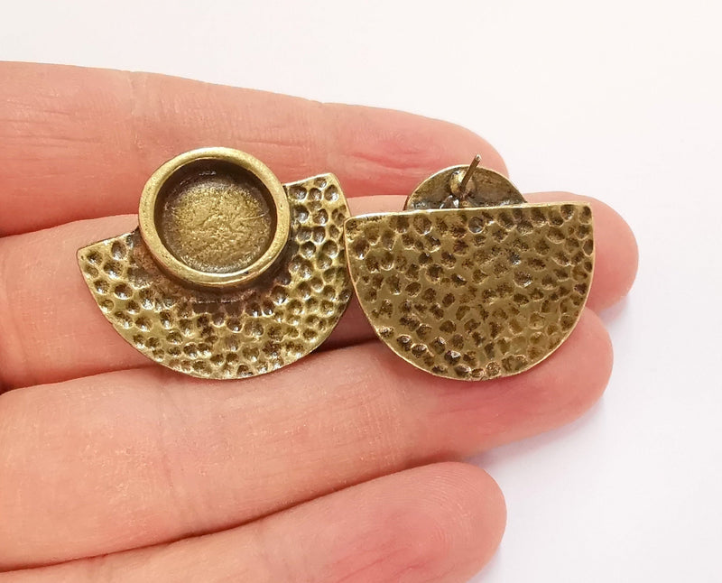Earring Blank Backs Hammered Antique Bronze Resin Base inlay Blank Cabochon Mountings Antique Bronze Plated (12mm blank) 1 pair G20886