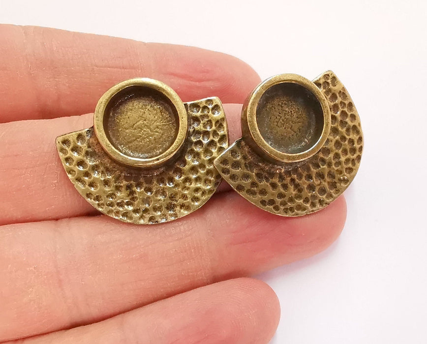 Earring Blank Backs Hammered Antique Bronze Resin Base inlay Blank Cabochon Mountings Antique Bronze Plated (12mm blank) 1 pair G20886